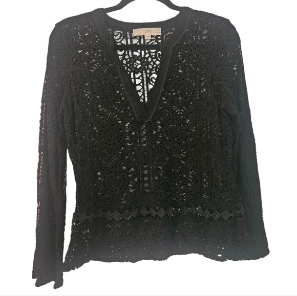 Loft Lace V-Neck Blouse Women Petite M - Picture 1 of 4